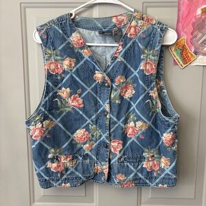 Floral Blue Denim Vest